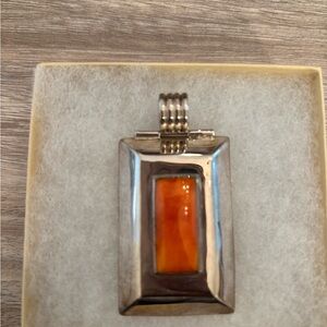 Sterling Silver Orange Inlay Rectangular Pendant